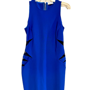 Mugler Vintage Cobalt Blue Mesh Cut Out Sleeveless Knee Length Sheath Dress 6